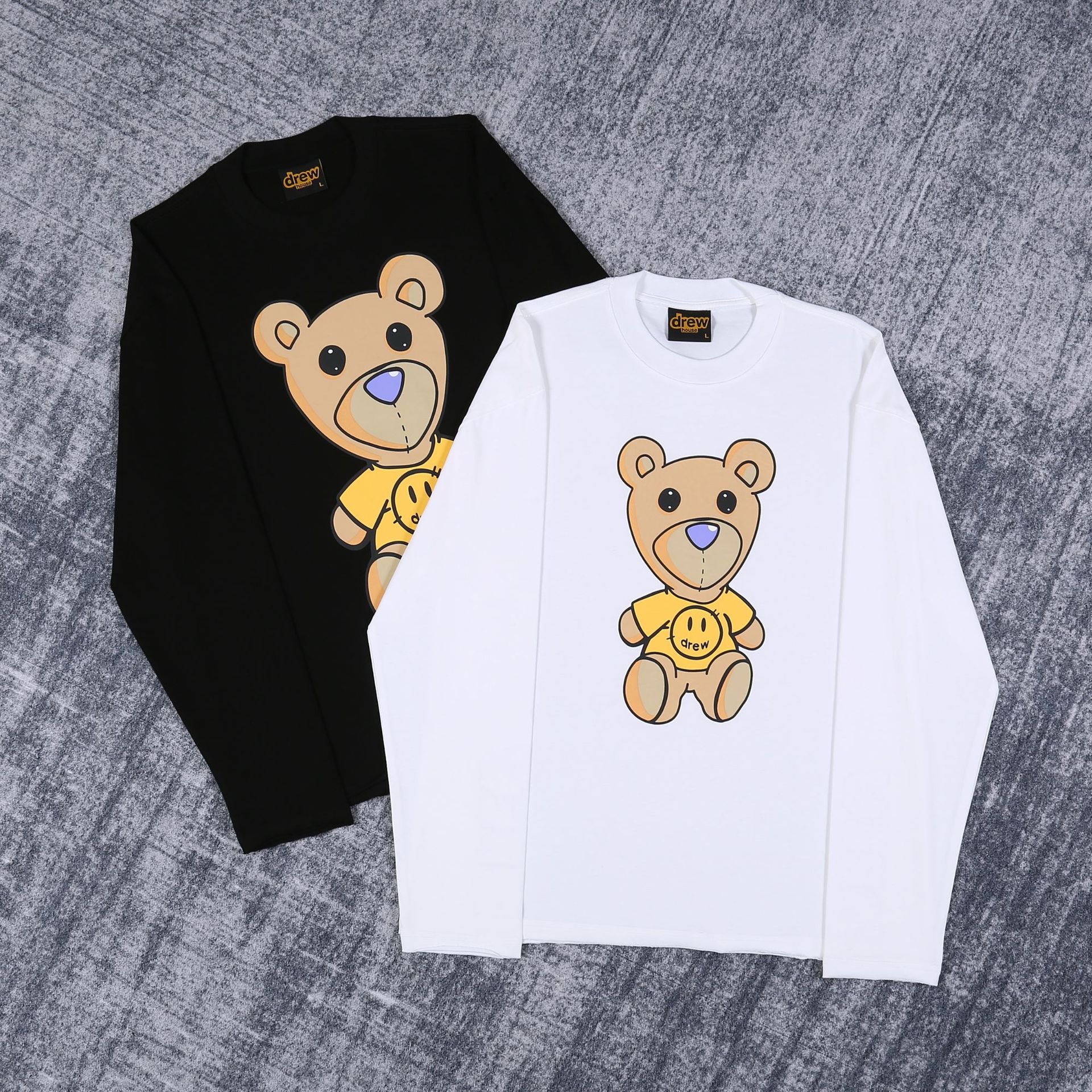 drew house mascot男女情侣明星同款高街小熊长袖t恤