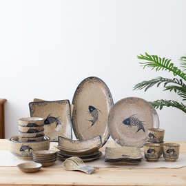 釉下彩陶瓷餐具菜盘鱼盘米饭碗面碗味碟套装农家乐日式鱼乐雅之源