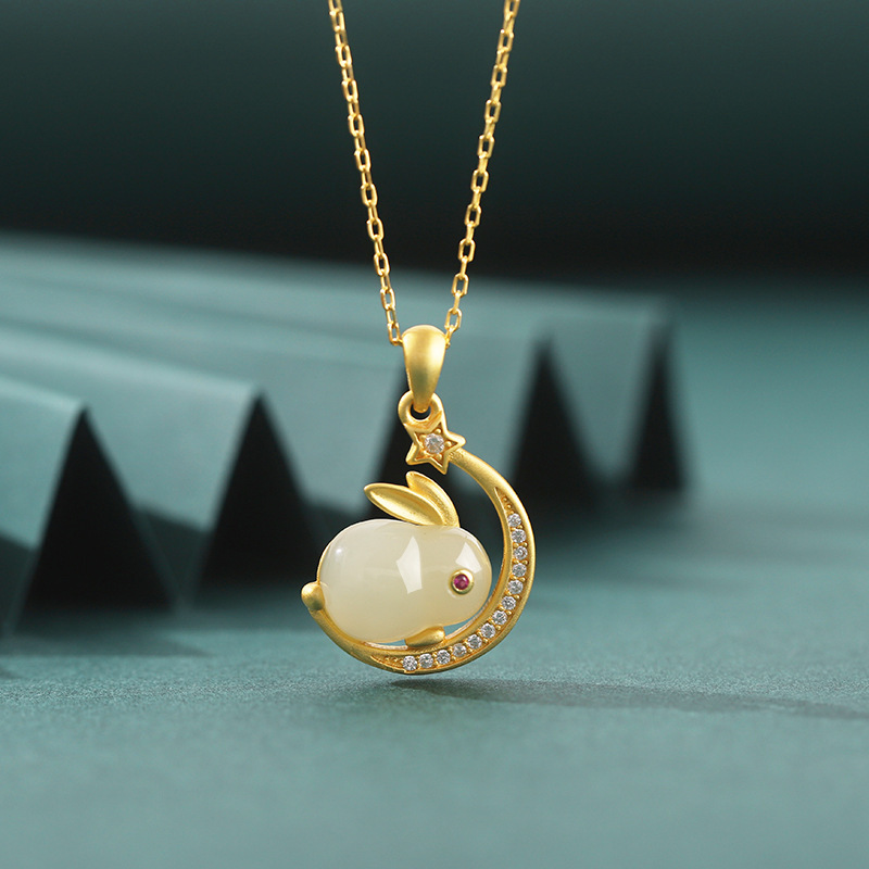 星月兔子项链女 网红潮本命年兔年生肖兔星星月亮玉兔锁骨链脖链