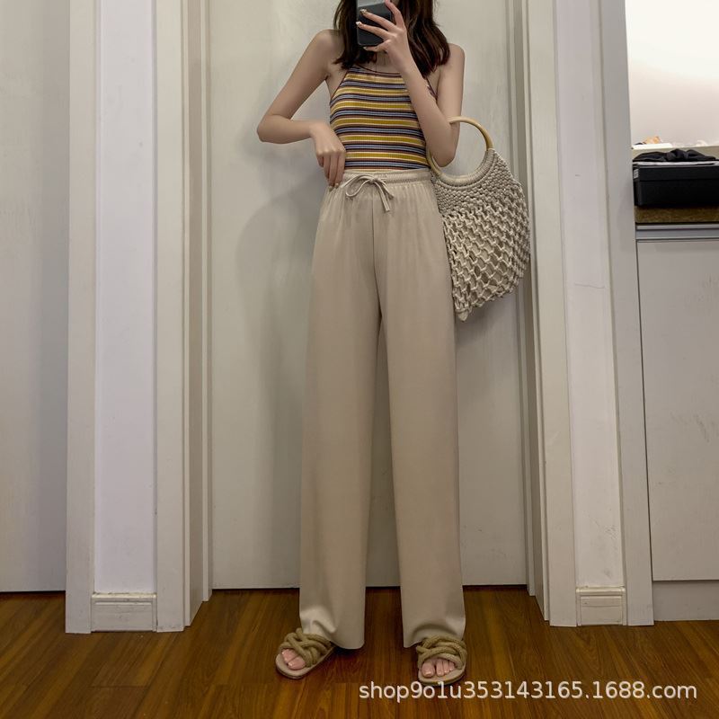 Foreign Trade Ice Silk Wide-Leg Pants Women's Spring and Autumn Thin 2023 New Small High Waist Drooping Straight Casual Mopping Pants