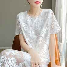 新中式蕾丝绣花上衣+半身裙套装裙女夏季时尚气质外穿两件套裙子