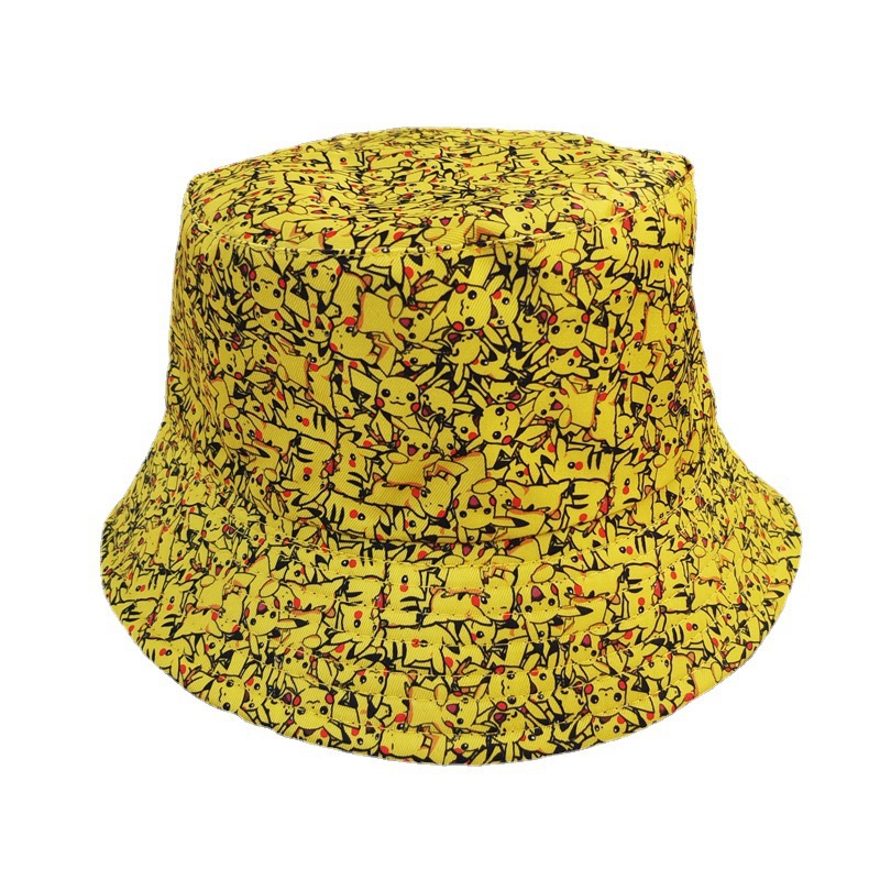 Cross-Border Children's Pikachu Printed Bucket Hat Boys and Girls Cute Cartoon Elf Bucket Hat Children Sun Hat