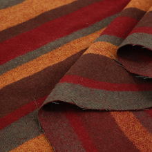 秋冬限量高品质复古红棕色横条纹羊毛毛呢布料 大衣外套时装面料