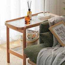 家具沙发边几客厅北欧实木白橡木樱桃木原木色玻璃角几小茶几