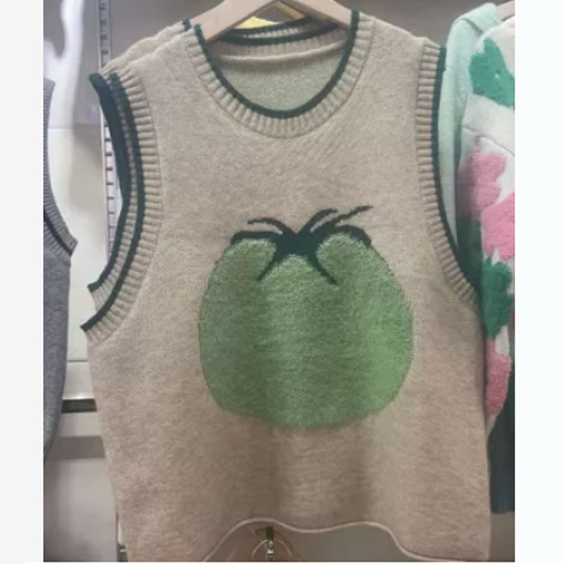 2022新款韩版yz0151 早春绿番茄针织马甲圆领无袖套头可一件代发