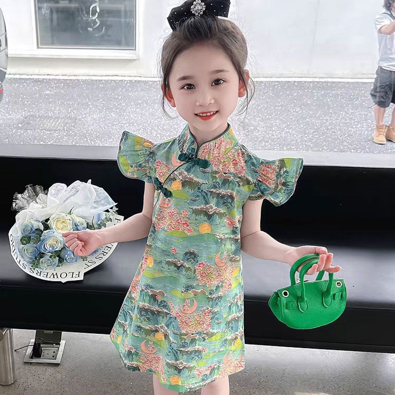 童装女童旗袍新款夏装儿童旗袍裙公主裙复古中国风连衣裙小女孩裙