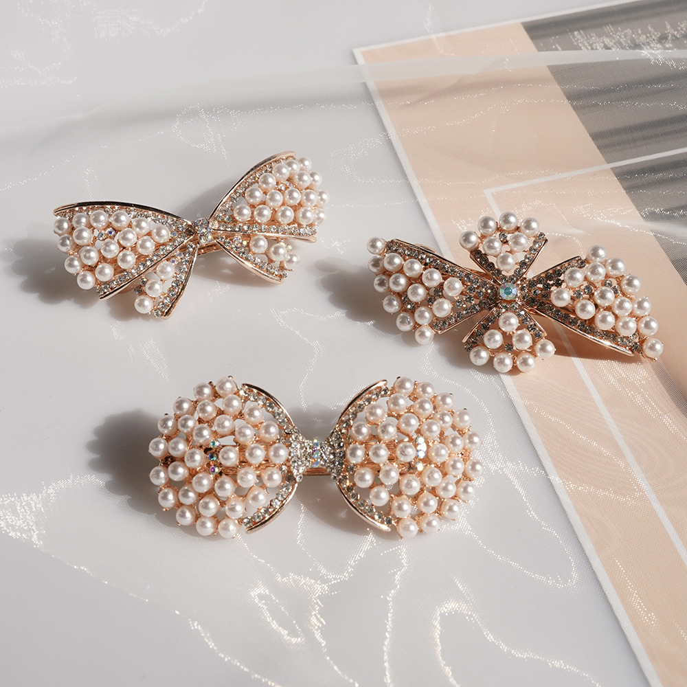 镶钻珍珠弹簧夹水晶发夹发卡新娘头饰婚礼发饰精美马尾夹横夹饰品