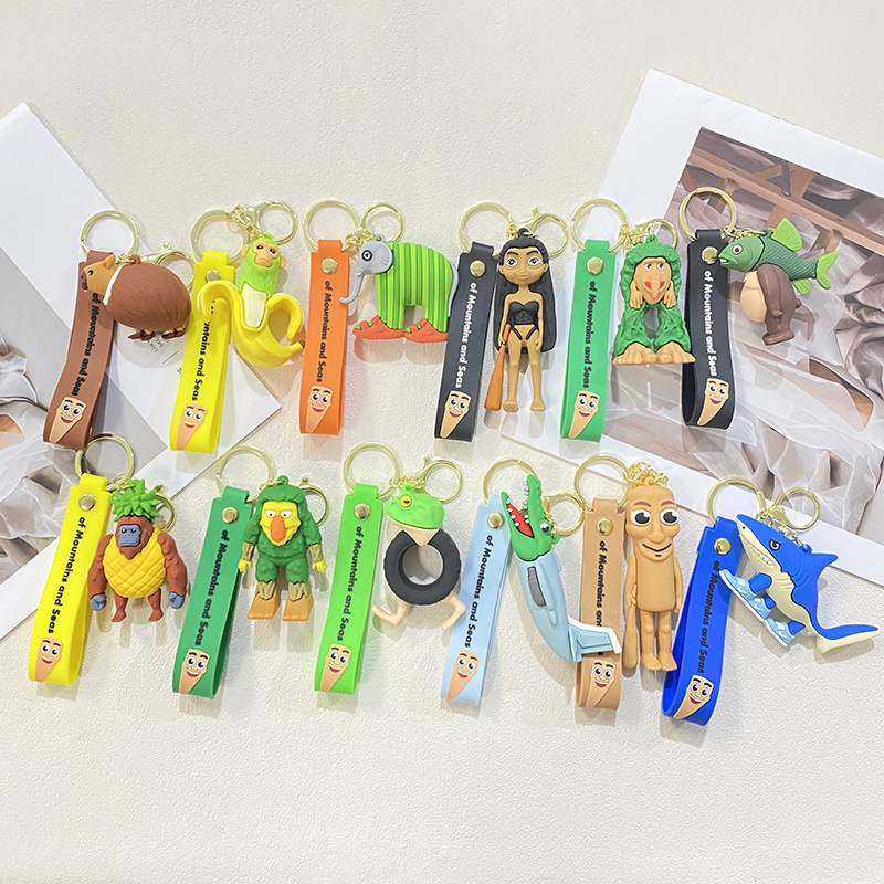 cross-border shanhai sutra keychain pendant wooden stick large foot tree shark doll wholesale children‘s toy gift