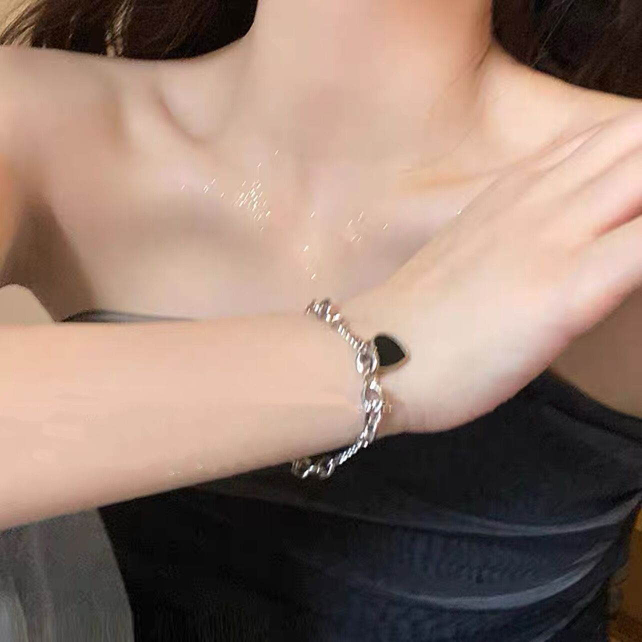 Baroque Pearl Black Love Necklace Female Graceful Online Influencer Stitching Accessories Light Luxury Minority Design Sense Clavicle Chain