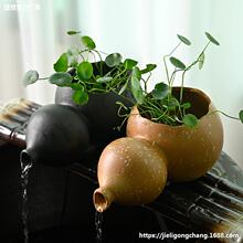 陶瓷葫芦流水桌面中式摆件鱼缸装饰出水口水培绿植沼泽生态过滤器