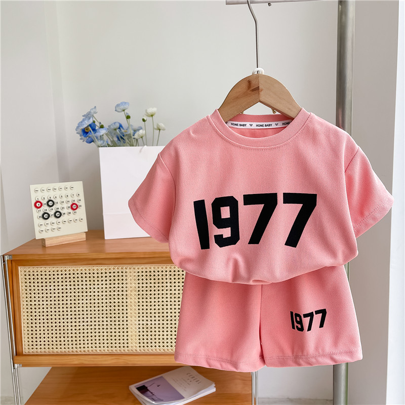 Children's Summer Korean Set Girls' Short-Sleeved Shorts Printing Suit Boys' Half-Sleeved Sports Suit Fashion