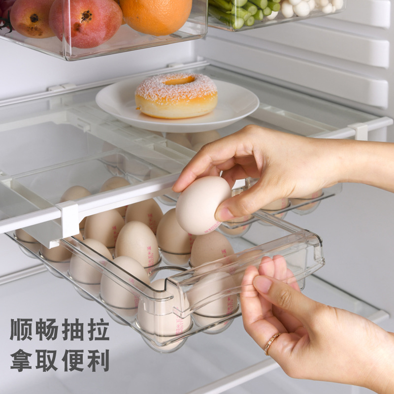 Kitchen Eggs and Vegetables Transparent Storage Box Food Grade Compartment Refrigerator Crisper Hanging Drawer Type Storage Box