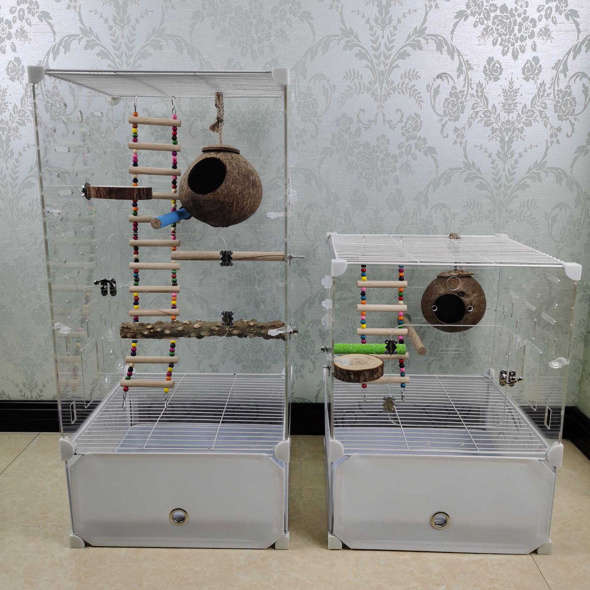 透明亚克力防溅洒鹦鹉笼子鸟笼全尺寸大号小号玄凤别墅繁殖笼