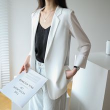 雪纺西装外套女2024夏季新款韩版宽松白色薄款中长款七分袖防晒衫