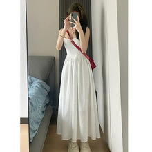 PINGYOU 初恋感时尚吊带连衣裙气质收腰显瘦韩版长裙子白色连衣裙