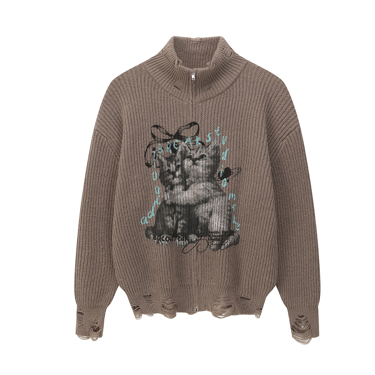 嘉衣库潮牌2025新款美式复古慵懒毛衣拉链外套高领保暖针织衫男女