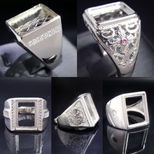 多款S925银戒指空托 长方形戒面镶嵌 天然玛瑙翡翠松石男女款配托