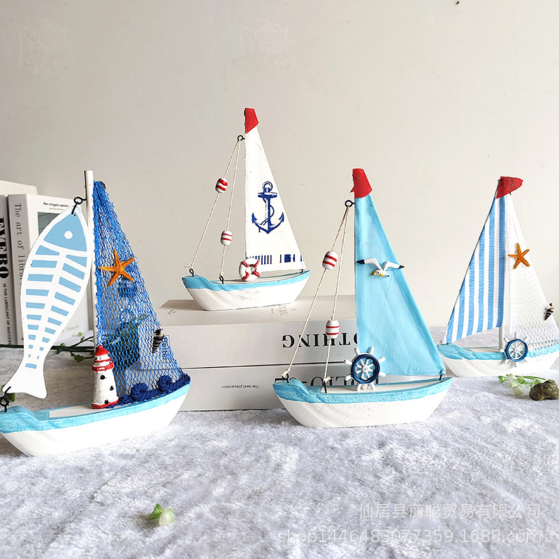 地中海装饰帆船模型小摆件一帆风顺创意工艺礼品海盗木船渔船客厅