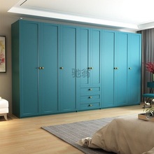 Tr衣柜家用卧室美式简约现代大容量组合蓝色白色小户型整体衣柜组