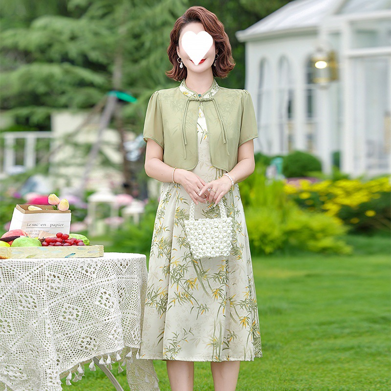 新中式妈妈夏装套装连衣裙2024新款气质中老年夏季国风两件套裙子