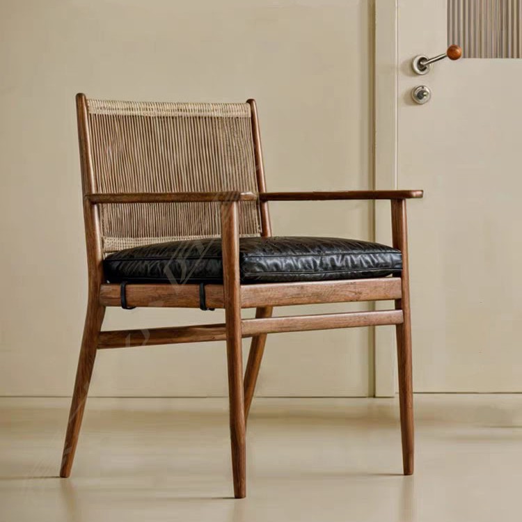 北欧实木餐椅绳编椅网红餐厅民宿酒店家用扶手椅子办公椅支持定制