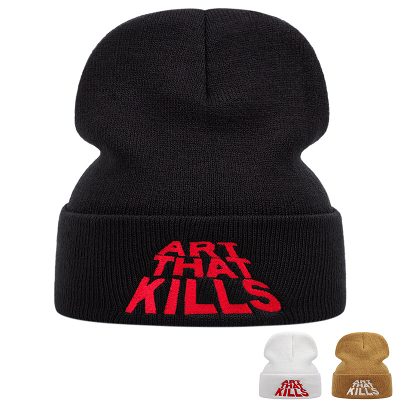 Foreign Trade Embroidery Embroidery Art That Kills Knitted Hat Winter Warm Men and Women Outdoor Woolen Cap Hot Sale