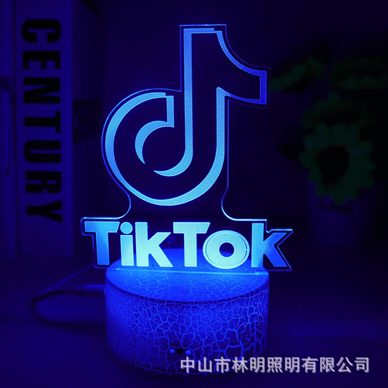 网红抖音图标小台灯 插电亚克力彩色家居创意立体视觉3d小夜灯