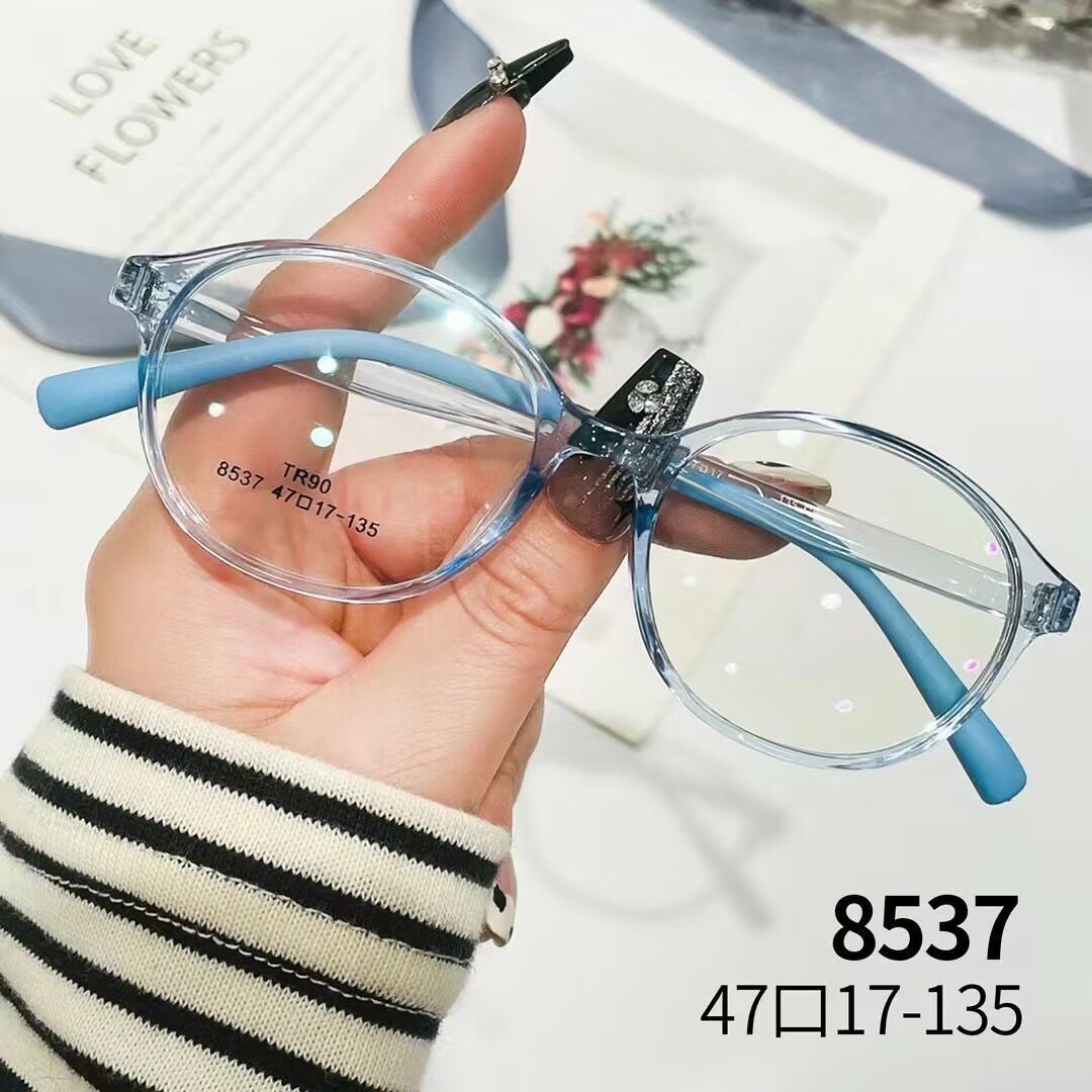 新款tr90学生儿童光学镜架可配近视圆框复古彩色平光眼镜框8537