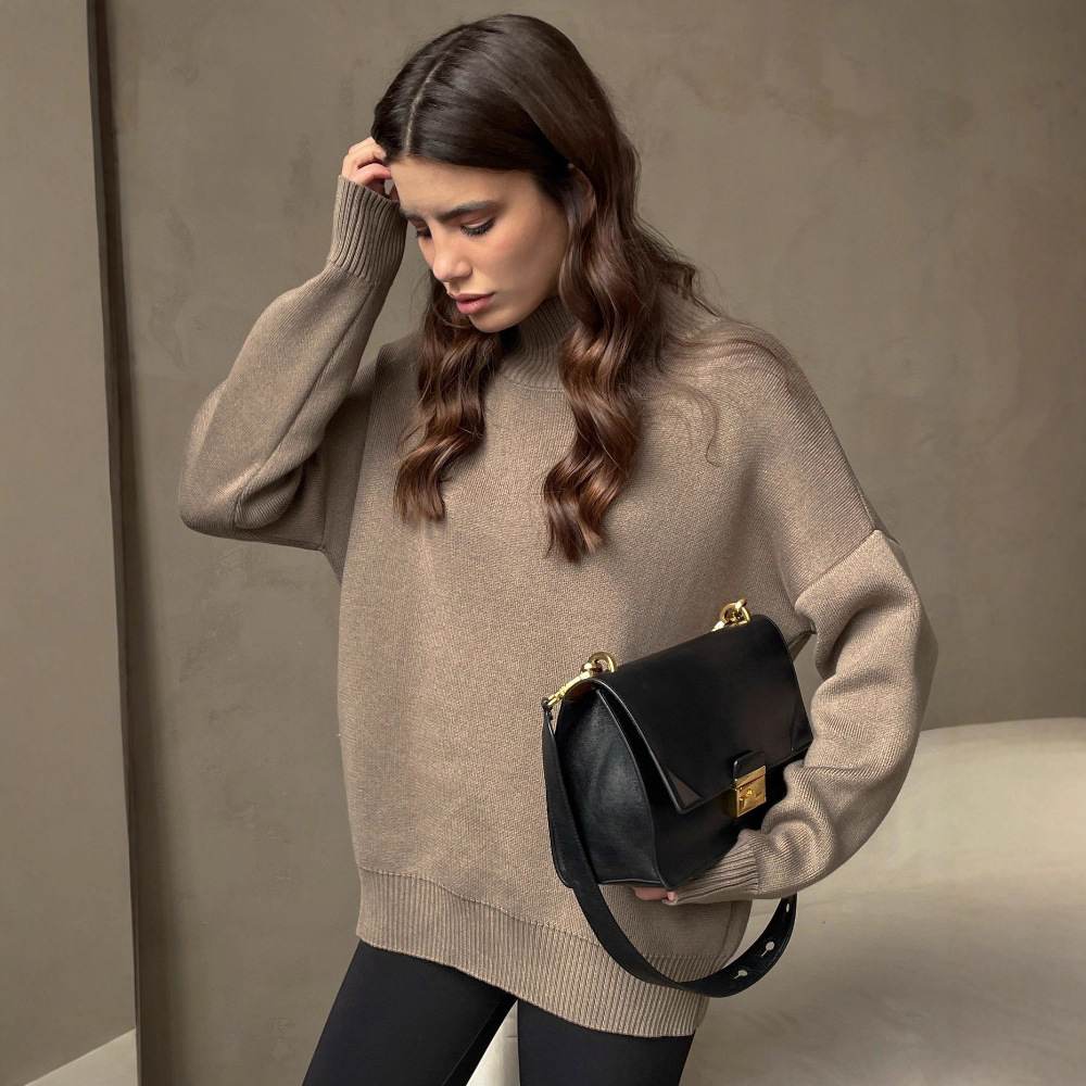 跨境半高领针织毛衣欧美2024秋冬时尚潮流百搭宽松保暖半高领毛衣