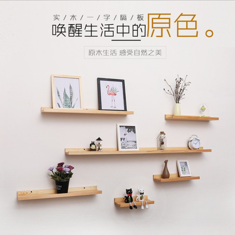 Creative Nordic Wall Shelf Wooden Flat Partition Bathroom Wall-Mounted Decorative Rack Living Room and Kitchen Wooden Shelf