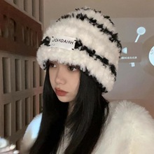 毛线帽女款秋冬季套头包头冷帽毛绒冷帽大头围显脸小保暖针织帽子