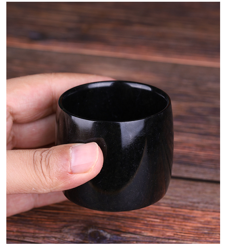 药王石墨玉黑绿玉茶杯带盖贵蛇纹石玉茶杯大水杯会议杯办公杯定制