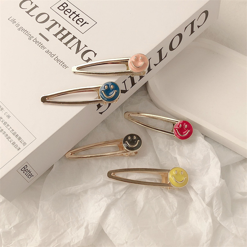 Korean Dongdaemun Smiley Face Barrettes Women's Metal Duckbill Clip Bang Clip Online Influencer Headdress Girl's Clip BB Side Clip