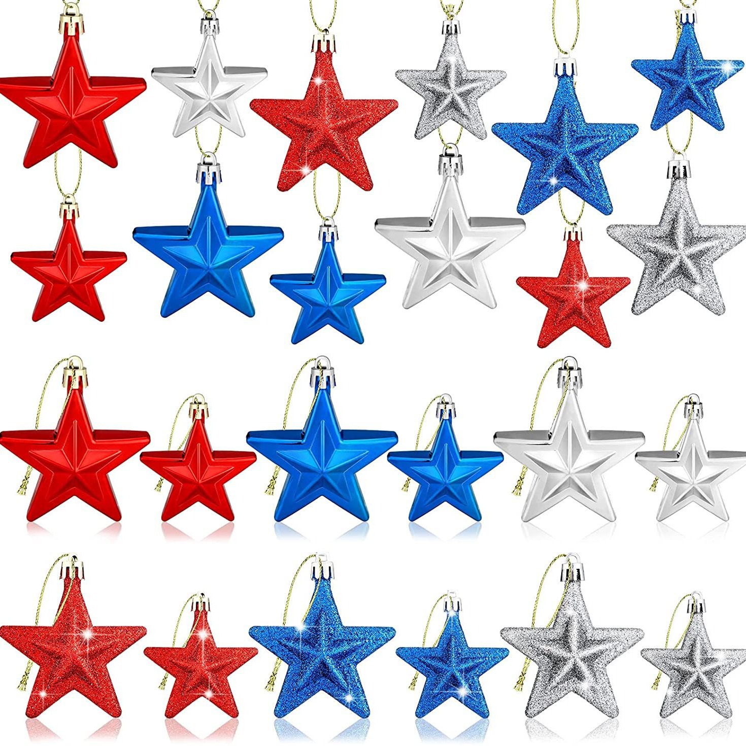 American Independence Day Patriotic Ball 7cm Three-Dimensional Christmas Five-Pointed Star Labor Day Party Christmas Tree Decorative Small Pendant