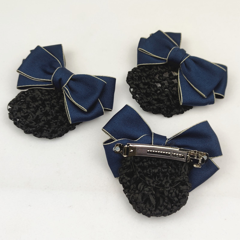 新款牛仔布头花职业发网护士空姐酒店服务员前台工作上班发夹批发