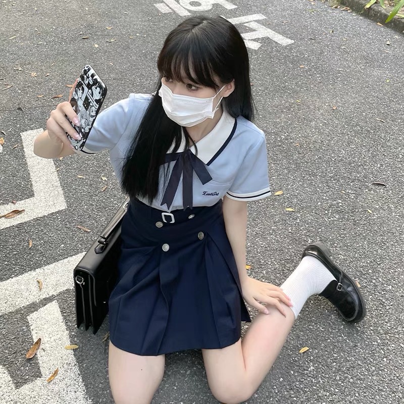 可盐可甜盐系少女穿搭甜美小个子学院风jk制服衬衫裙子两件套装夏