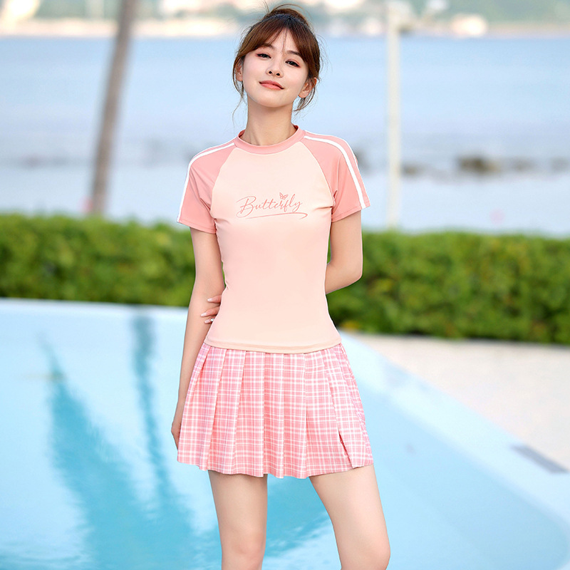 泳衣女2023新款保守分体平角女孩初中生少女运动游泳馆专用泡温泉