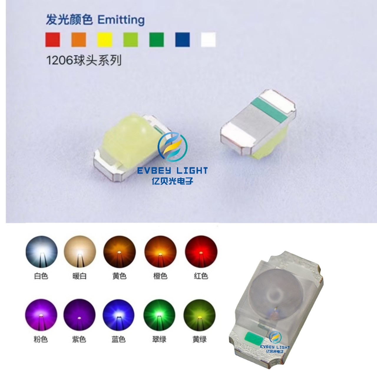 led贴片聚光带透镜 1206凸头反编黄绿色灯珠 3216球头反贴普绿色