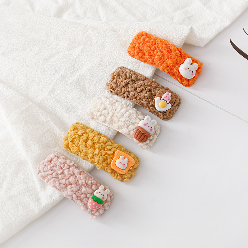 Lamb Wool Barrettes Women's Furry Hairpin Side Clip Forehead Bang Clip Cute Bunny Children's Bb Clip Headdress