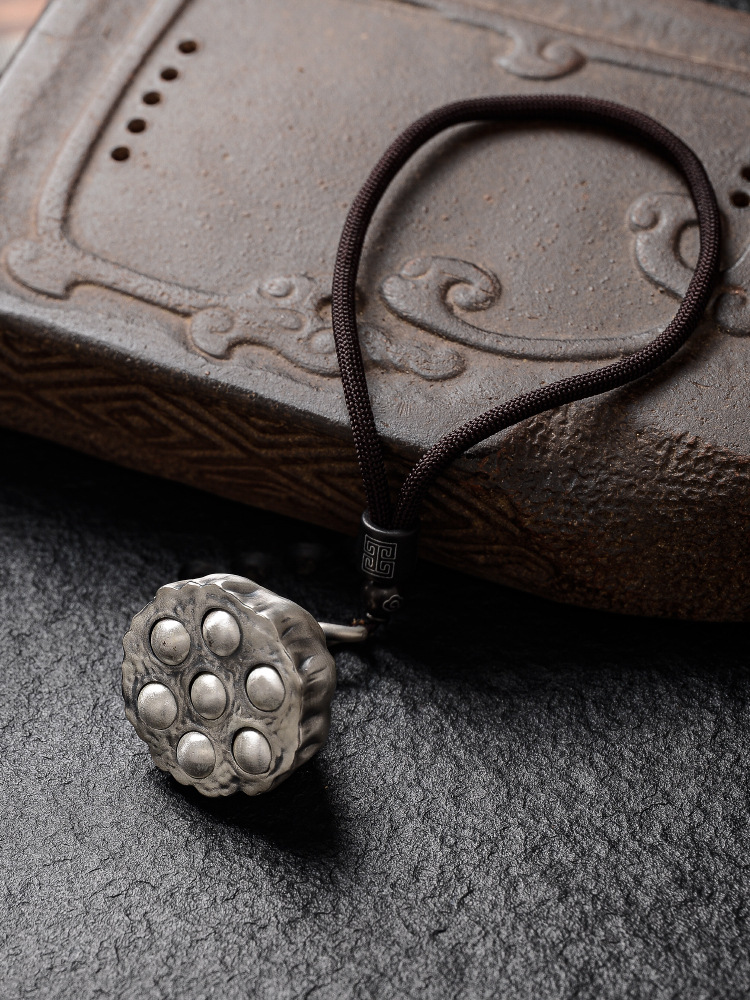 999纯银莲蓬手把件足银摆件禅意银茶宠银滚珠按摩把玩个性银挂件