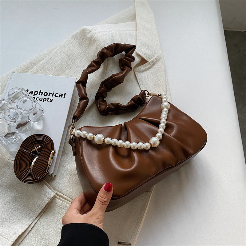 Textured Cloud Bag Women's Bag 2022 Autumn and Winter New Pearl Pleated Underarm Bag Fashionable Stylish Shoulder Messenger Bag