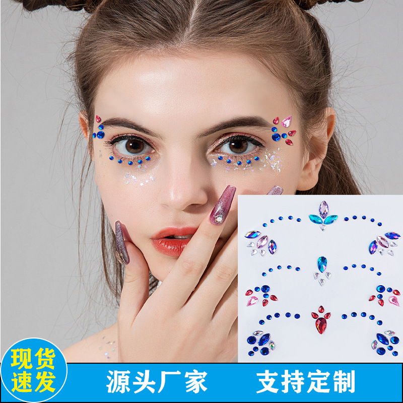 Cross-Border New Arrival Face Pasters Stick-on Crystals Crystal Stick-on Crystals Stickers Masquerade Diamond Decorative Stickers Crystal Stickers Customized