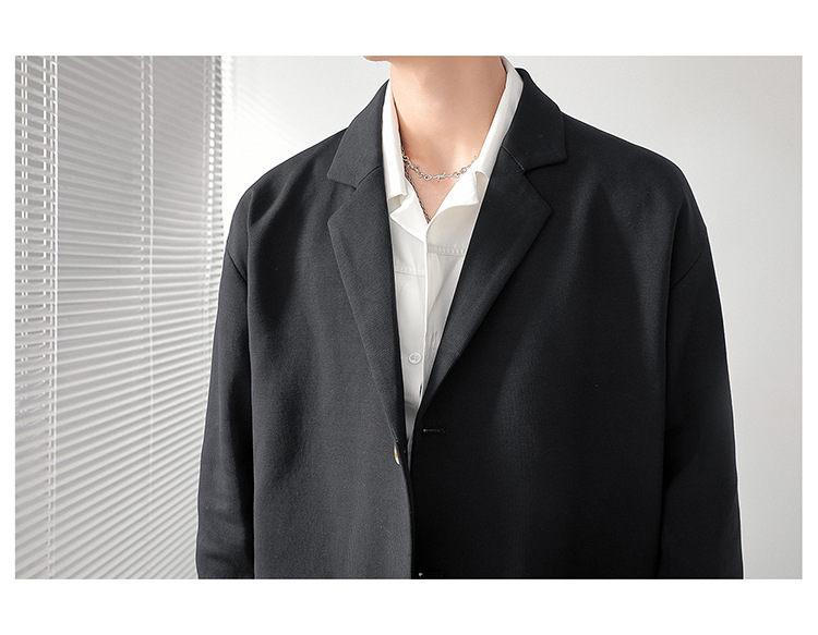 韩版学院风男士休闲西装轻熟风男士宽松落肩休闲西服男士纯色西装