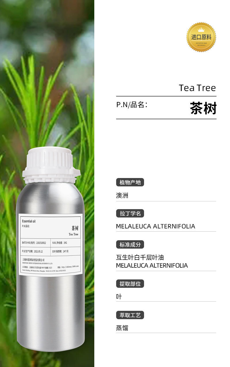 进口澳洲茶树单方精油 tea tree 互生叶白千层油 精油原料批发