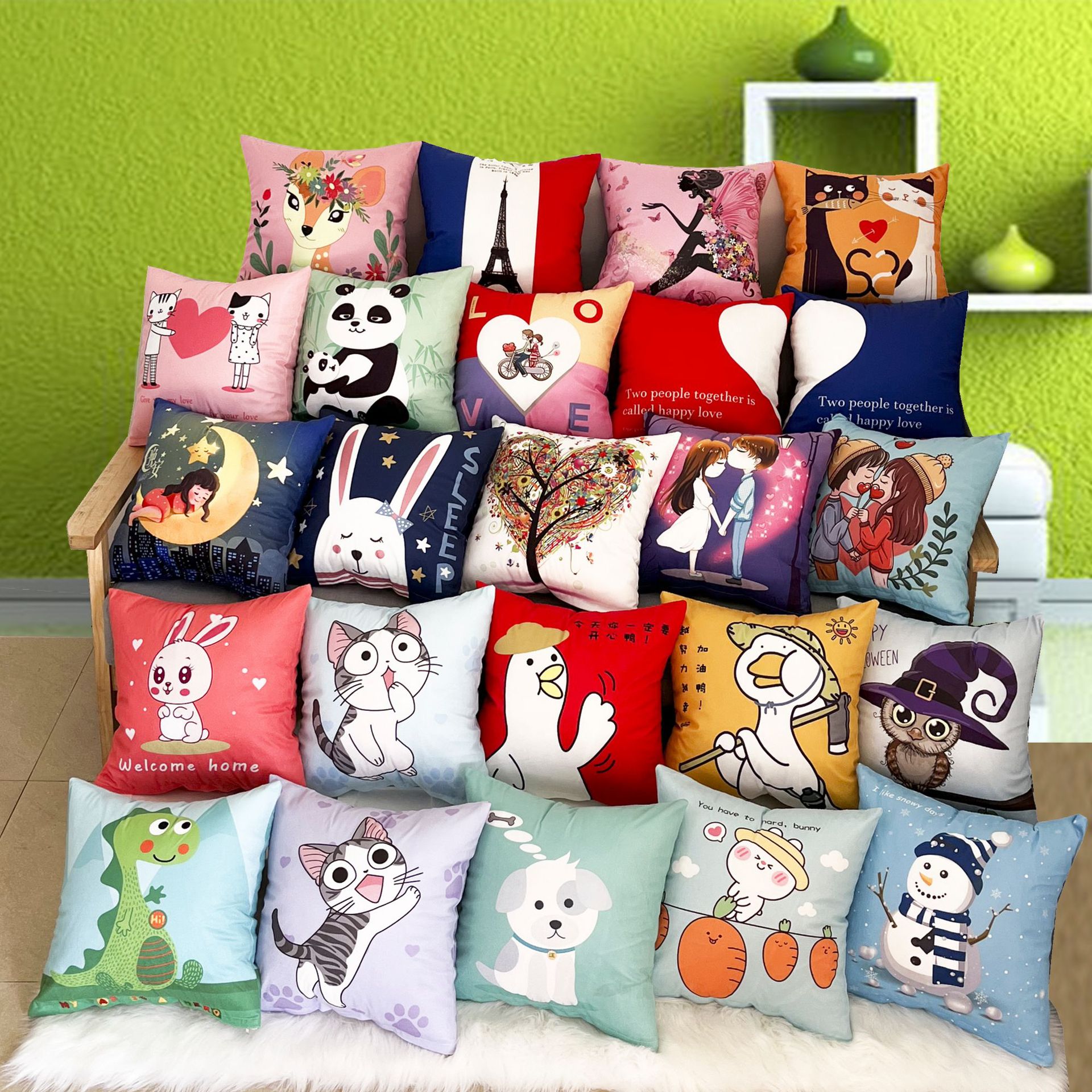 卡通抱枕儿童靠垫双面含芯可爱超柔短毛绒汽车家具沙发垫加印logo