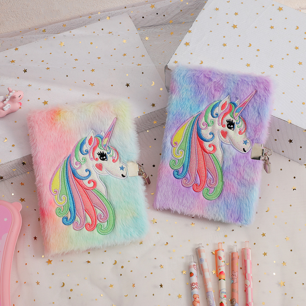 a5 new unicorn cartoon plush with lock notebook student cute journal book children‘s diary gift book