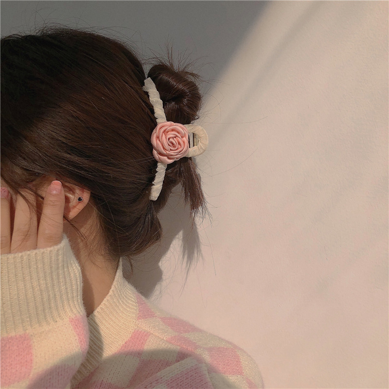 Camellia Fabric Grip Plate Hairpin Shark Clip Rose Hairpin Barrettes Wholesale Cross-Border