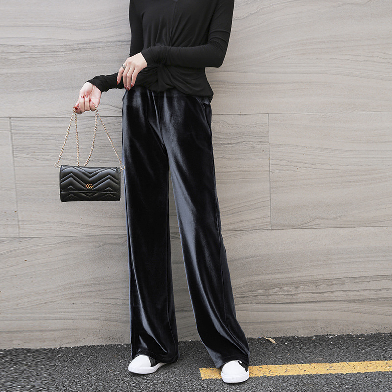 High-End Pleuche Wide Leg Pants Women's Spring/Autumn/Winter High Waist Drooping Loose Fleece Straight Mopping Draping Casual Trousers