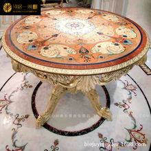 法式餐桌椅别墅餐厅家具欧式宫廷实木雕刻圆形餐桌欧式手绘玄关桌
