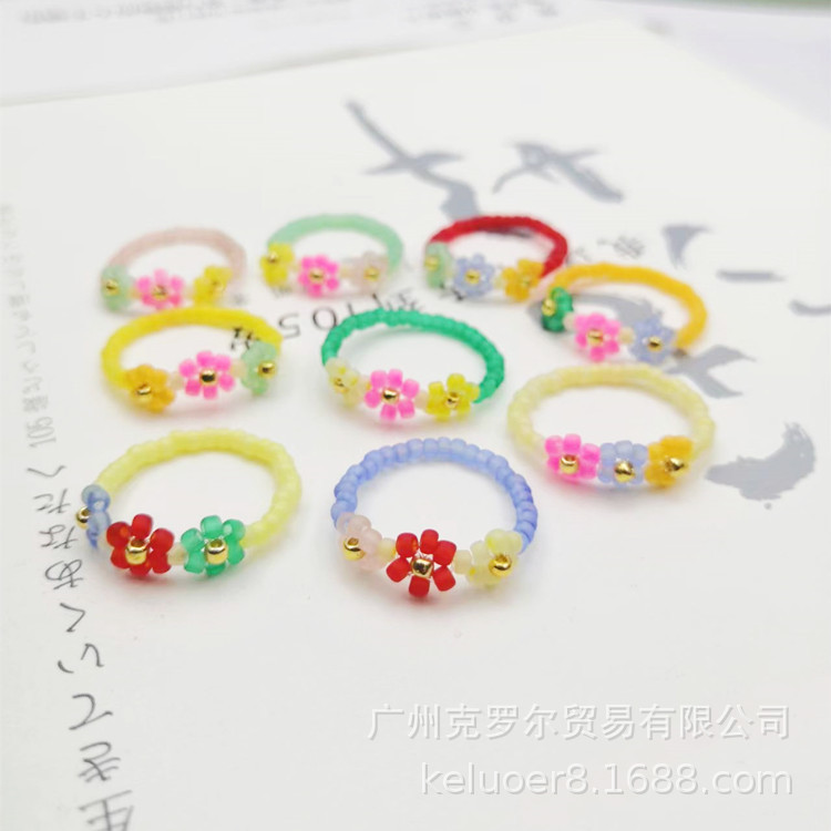 Japanese and Korean Chic Elegant Rice-Shaped Beads Stringed Beads Little Daisy Summer Flower Ring Does Not Fade Niche Design Women